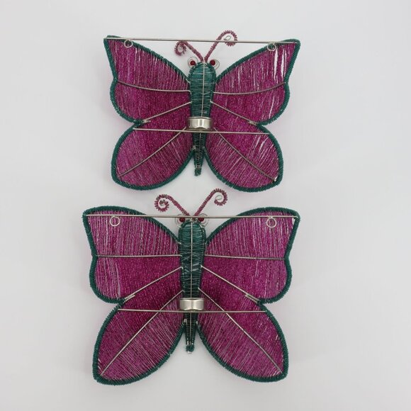Y2K Set of 2 Beaded Butterfly Wall Sconce Candle Holder Pink Teal 2000s Vintage - Picture 7 of 11